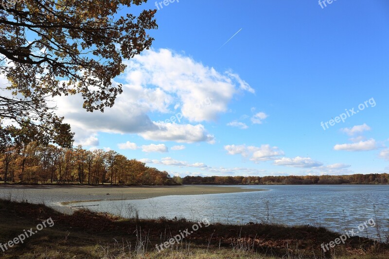 Pond Bank Landscape Nature Clouds