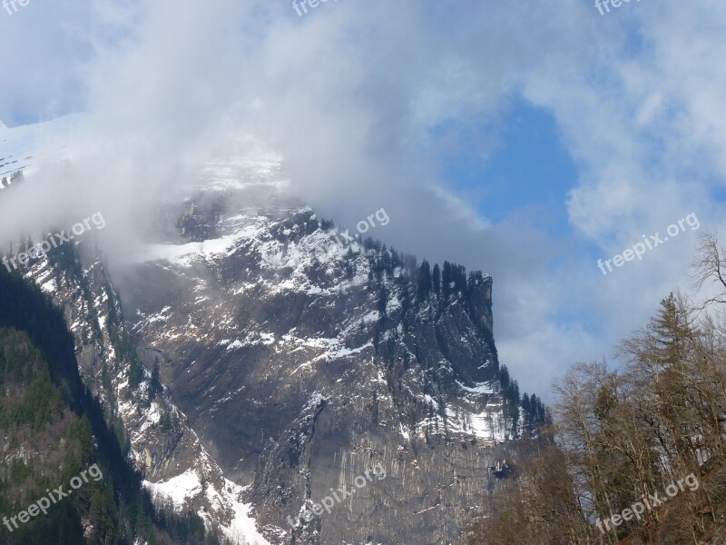 Mountain Alpine Fog Landscape Nature