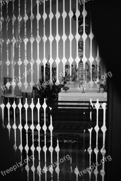 Chapel The Altar Glass Reflection Black And White