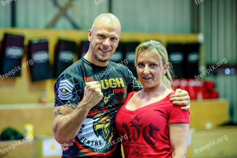 Couple Fighting Stance Fist Raised Gym Martial Arts