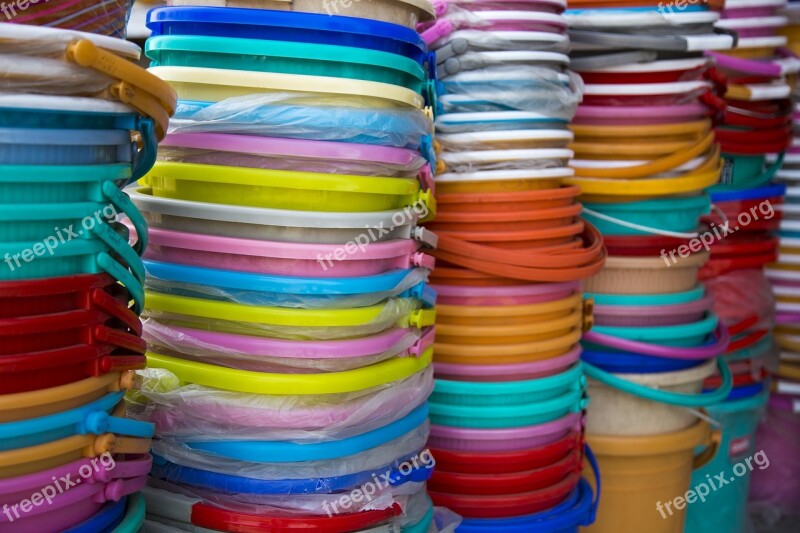 Buckets Plastic Colorful Free Photos