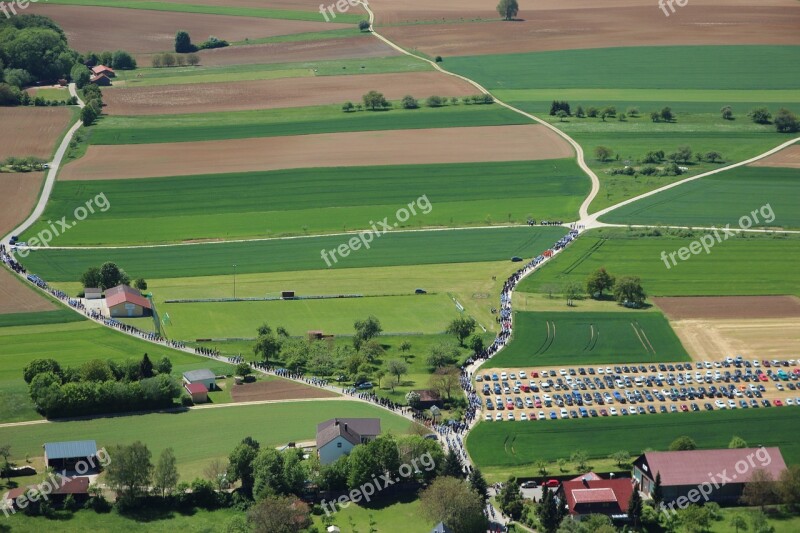 Firefighter Firmly Aerial View Green Rural Fields