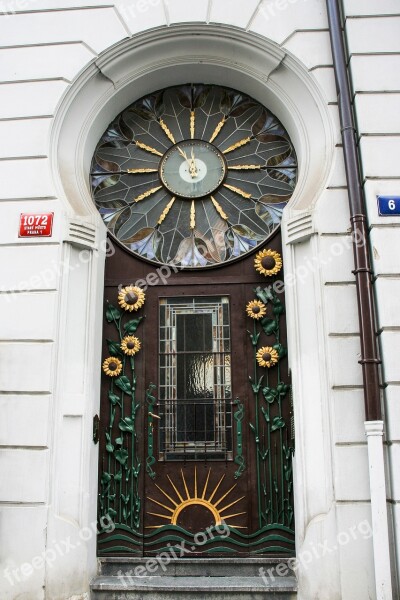 Prague Historic Center Front Door Art Nouveau Decorative