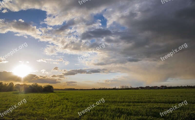 Sierpc Poland Meadow Sunset Clouds