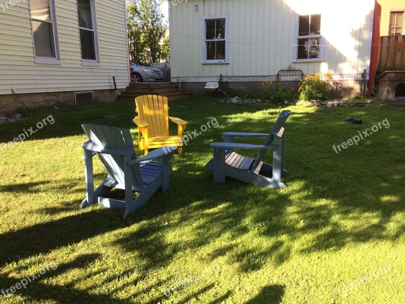 Adirondack Chairs Shadows Relaxation Summer Lawn