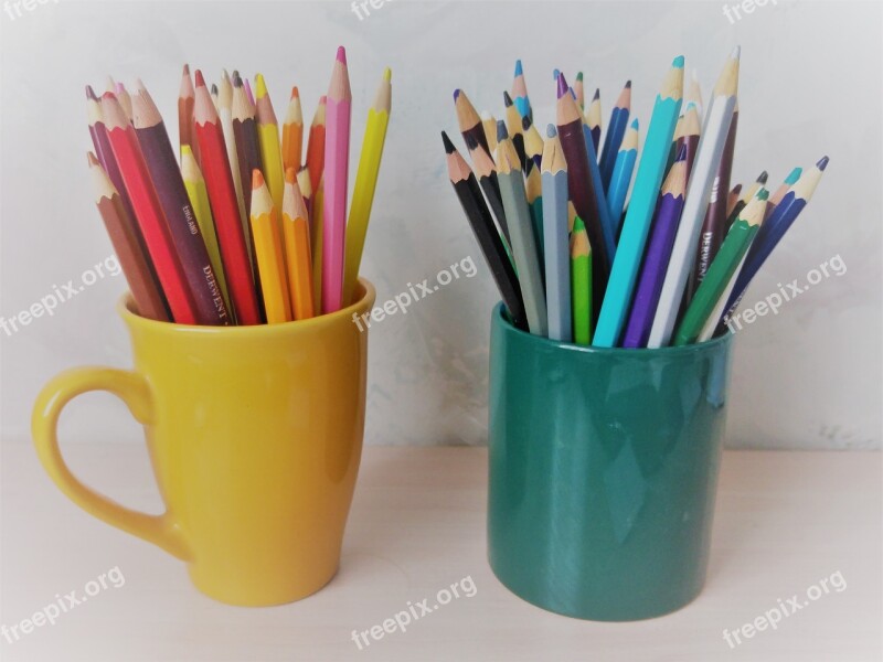 Colored Pencils Colors Cups Drawing Coloring