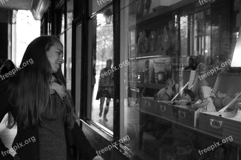 Girl Looking The Dolls Window Woman Model Young Woman