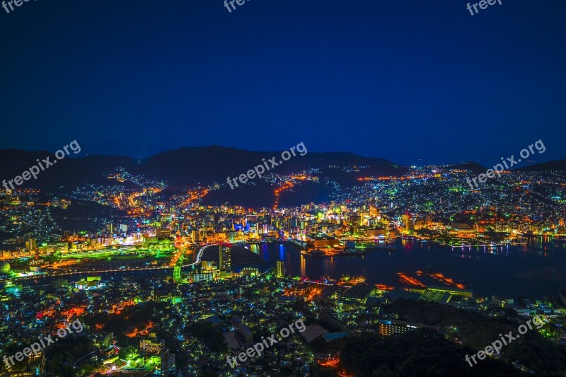 Night View Nagasaki Japan Kyushu Cityscape