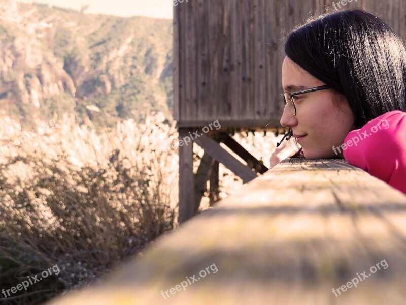 Women Thinking Look Handrail Free Photos