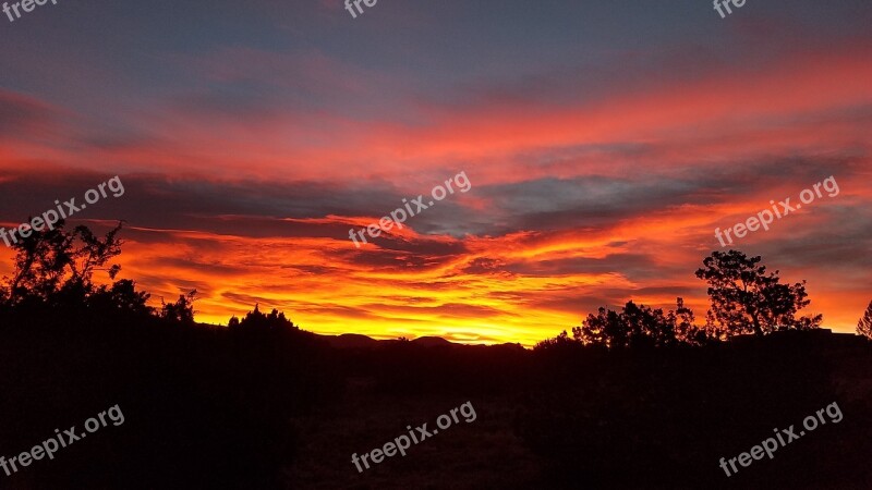 Silhouette Sunrise Nature Landscape New Mexico