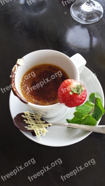 Creme Brulee Dessert Sweet Strawberries Chocolate