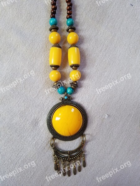 Necklace Blue Yellow And Brown Jewel Accessories Woman