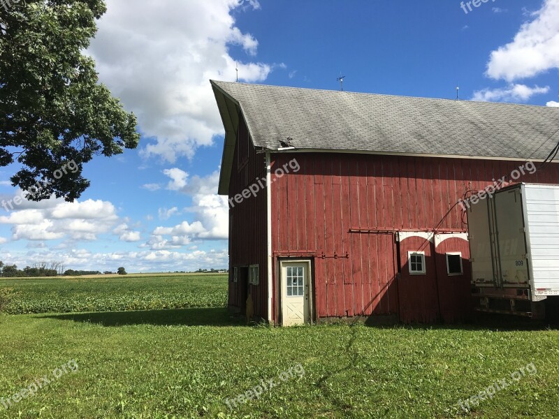 Old Barn Red Barn Sky Clouds Old