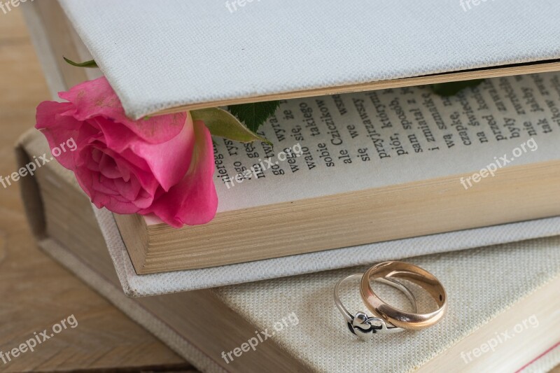 Book Canvas Artwork Old Book Love Story Wedding Ring