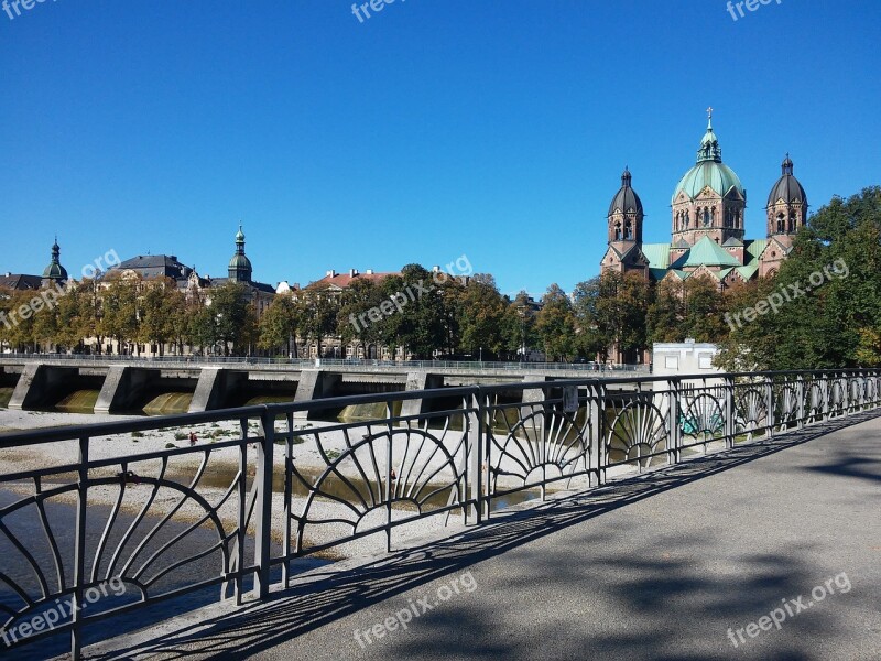 Munich Bridge Weir Autumn Architecture