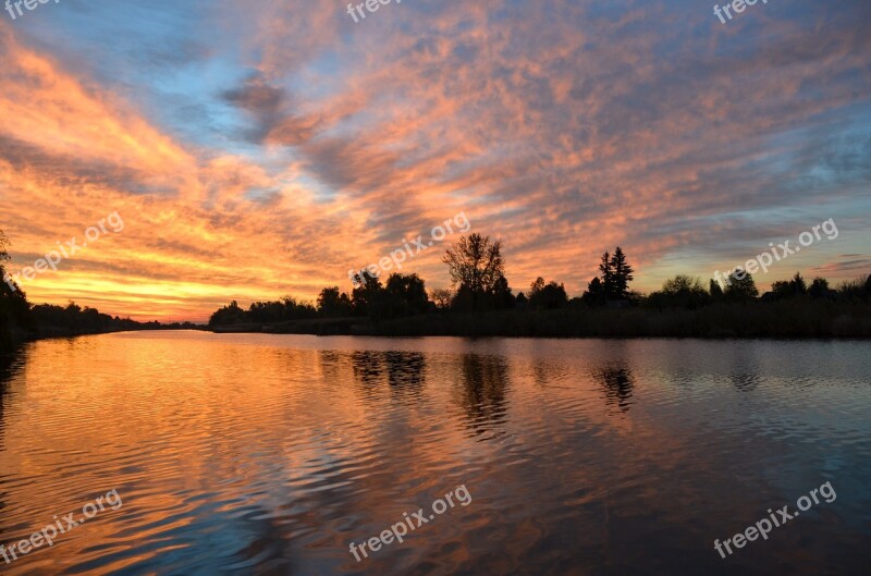 Sunrise Glow Reflection Nature Water