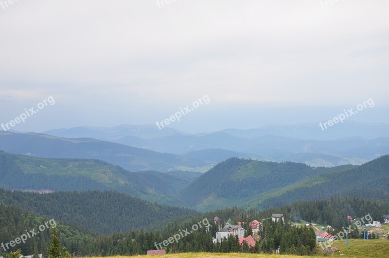 Mountains The Carpathians Summer Fog A Town