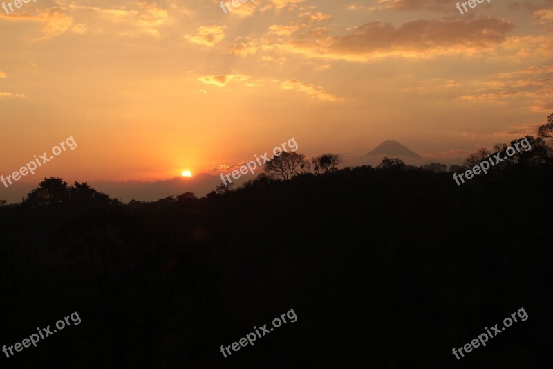 Volcano Sunset Guatemala Mountains Landscape