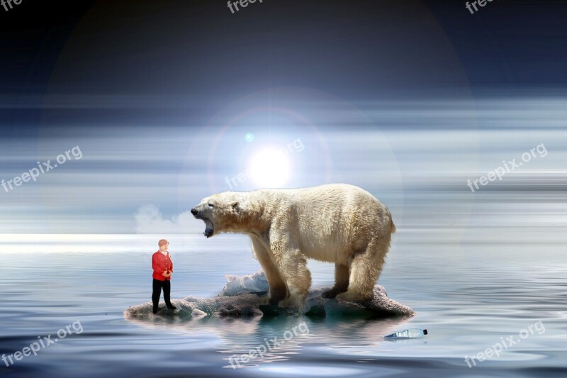 Merkel Climate Change Miniature Figures Polar Bear Environmental Protection