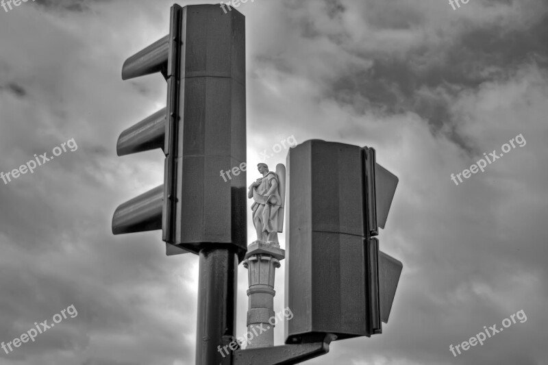 Traffic Light Statue Double White Black Free Photos