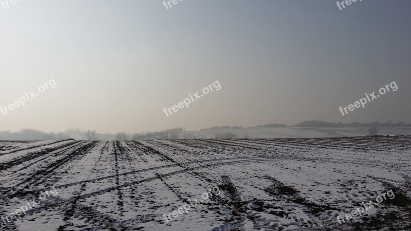 Fields Winter Landscape Village Poland Village