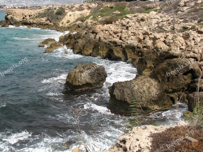 Cyprus Water Rocks The Waves The Coast