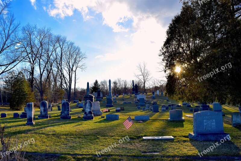 Cemetery Sunset Shadows Monument Memorial