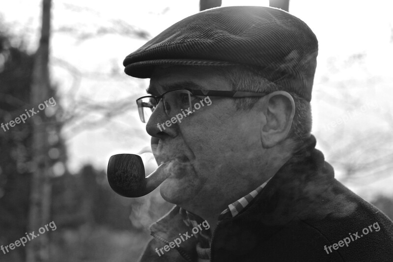 Man Pipe Smoking Face Black White