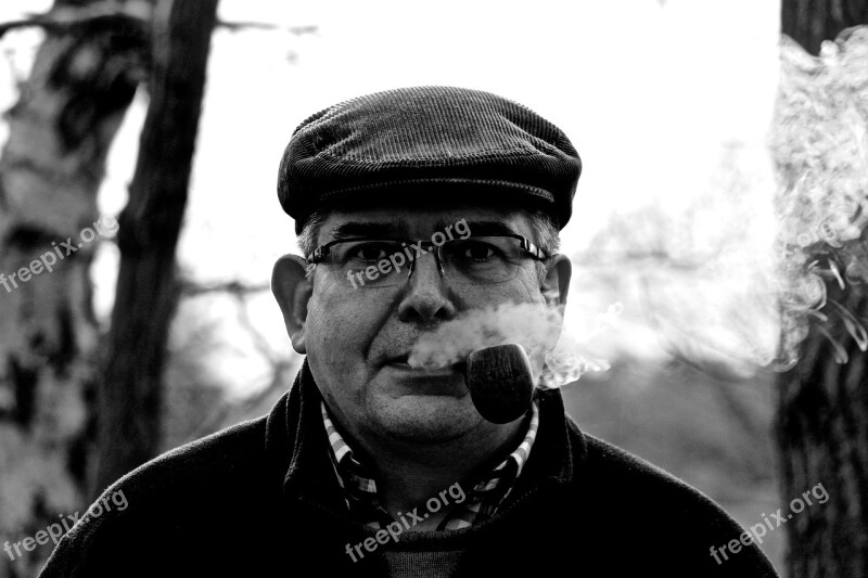 Man Pipe Smoking Face Black White