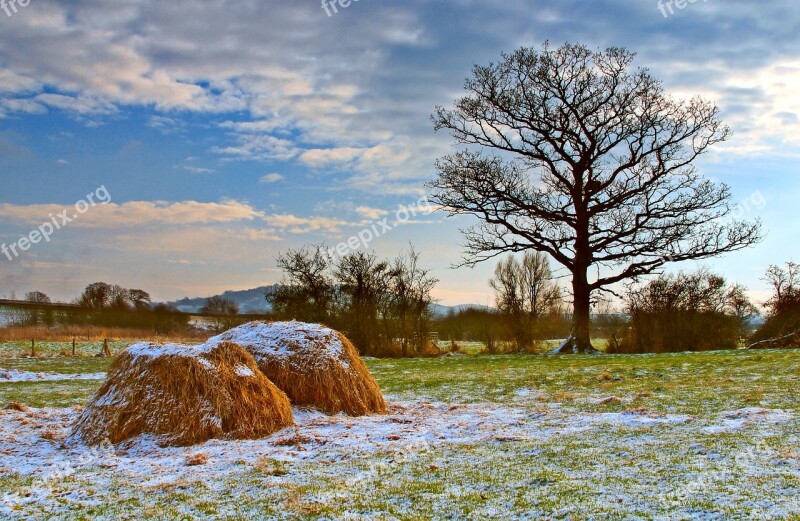 Landscape Sunset Sundown Autumn Snow