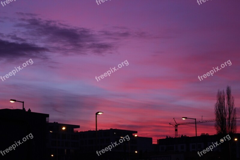 Silhouettes Kraków Sunset Sky Clouds