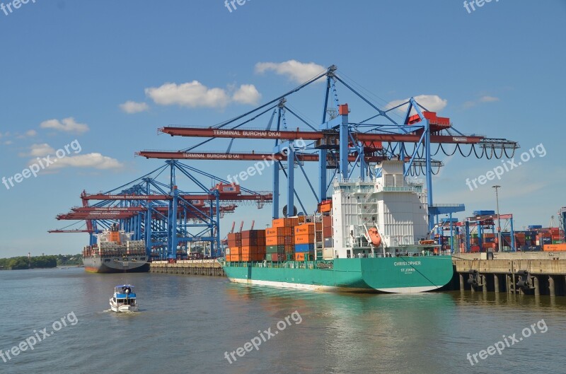 Hamburg Ship Crane Terminal Ship Container Freighter