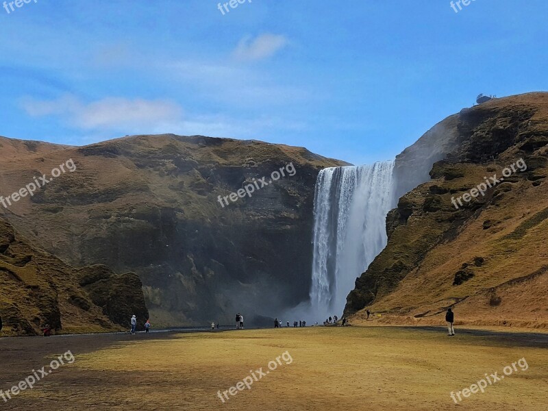 Skogafoss Iceland Waterfall Clear Sky Enchanting