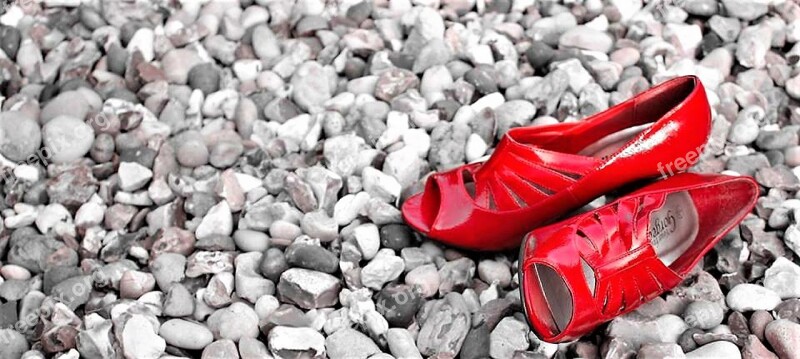 Red Shoes Pebbles Shoes Red Beach