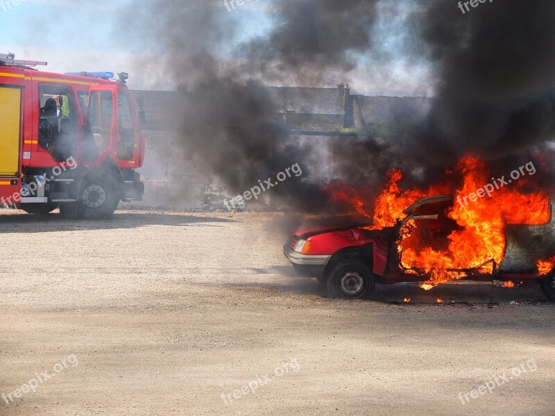 Fire Firefighter Relief Car On Fire Flame