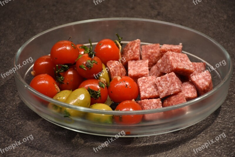 Meat Vine Tomatoes Green Olives Free Photos