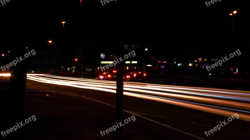 Long Exposure Night Road Autos Traffic