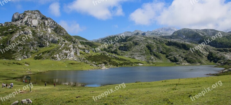 Landscape Lake Sky Mountains Asturias