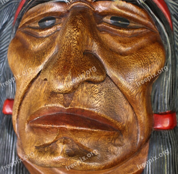 Wood Face Indian Wood Culture Head