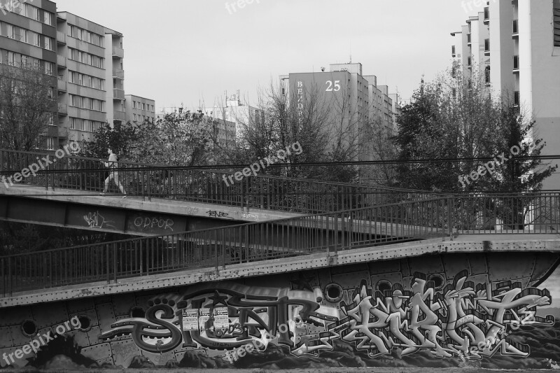 Housing Estate Overpass Graffiti Outskirts Prefabricated Houses