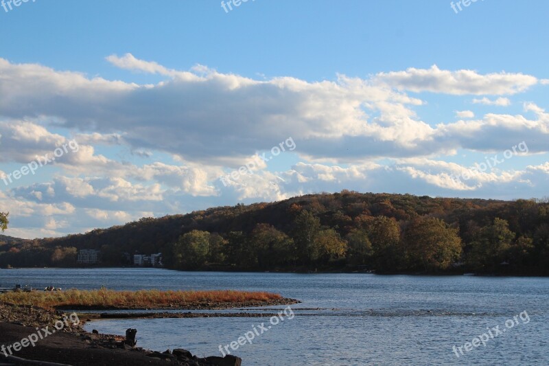 River Clouds Landscape Sky Nature