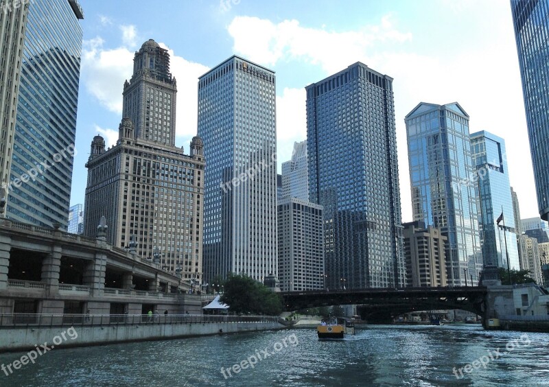 Chicago Il Chicago River Skyline Free Photos