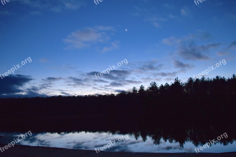 Sunset Lake Trees Water Shadow