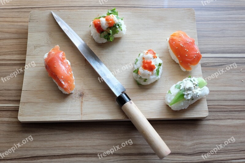 Sushi Eat Fish Knife Cook