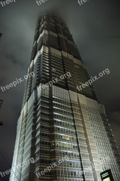 China Shanghai Night Building Skyscraper