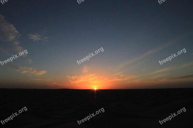 Desert Sunset Tunisia Nature Landscape