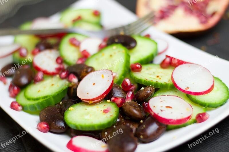 Salad Cucumber Radishes Pomegranate Beans