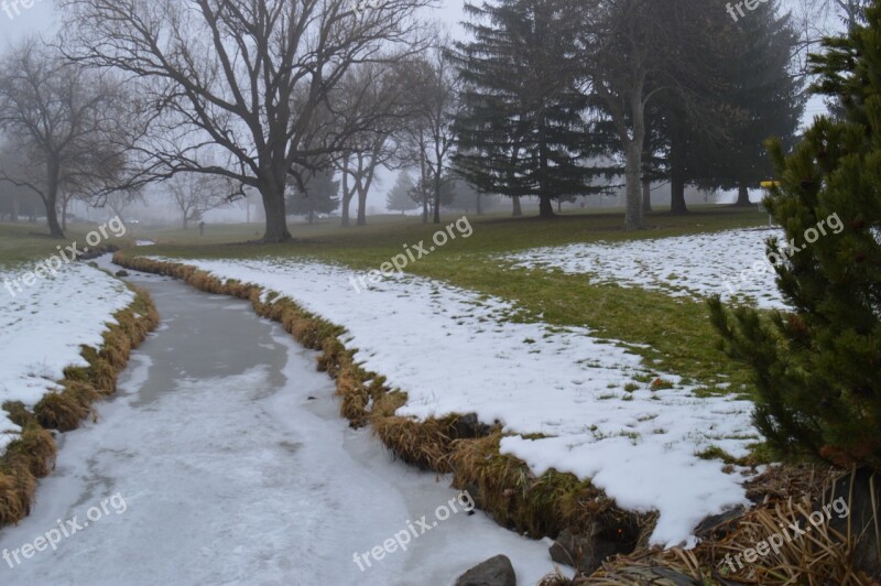 Frozen Creek Foggy Fog Snow