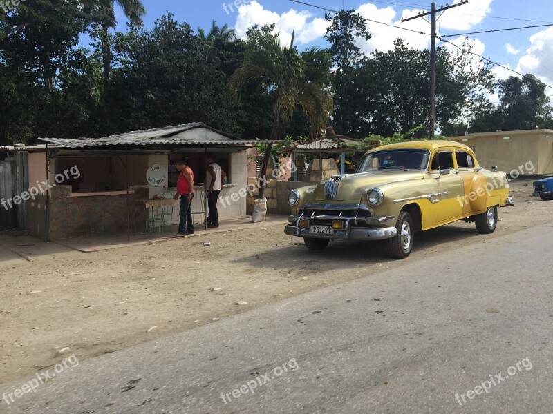 Yellow Vintage Car Cuba Old American Yellow Car Cuba Street 50's Car Cuba