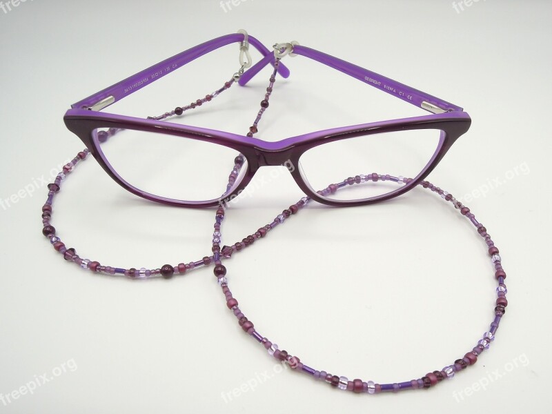 Specs Glasses Chain Purple Beads Jewelry